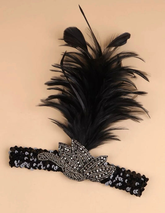 Flapper Headband - Handmade Headpiece, Sequin and Feather Headpiece, Sequin Headband, Feather Headpiece - Rhythms of Grace Creative