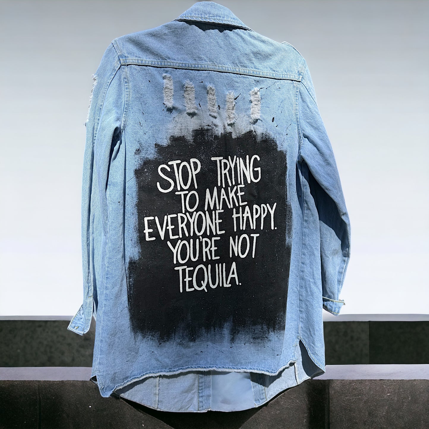 Tequila Vibes Only: Hand-Painted Jean Jacket for the Bold and Fabulous!
