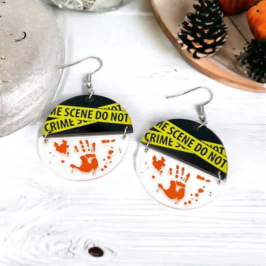 Crime Scene Earrings - Teue Crime, Halloween Accessories , Halloween Earrings, Halloween Costume, Police Tape