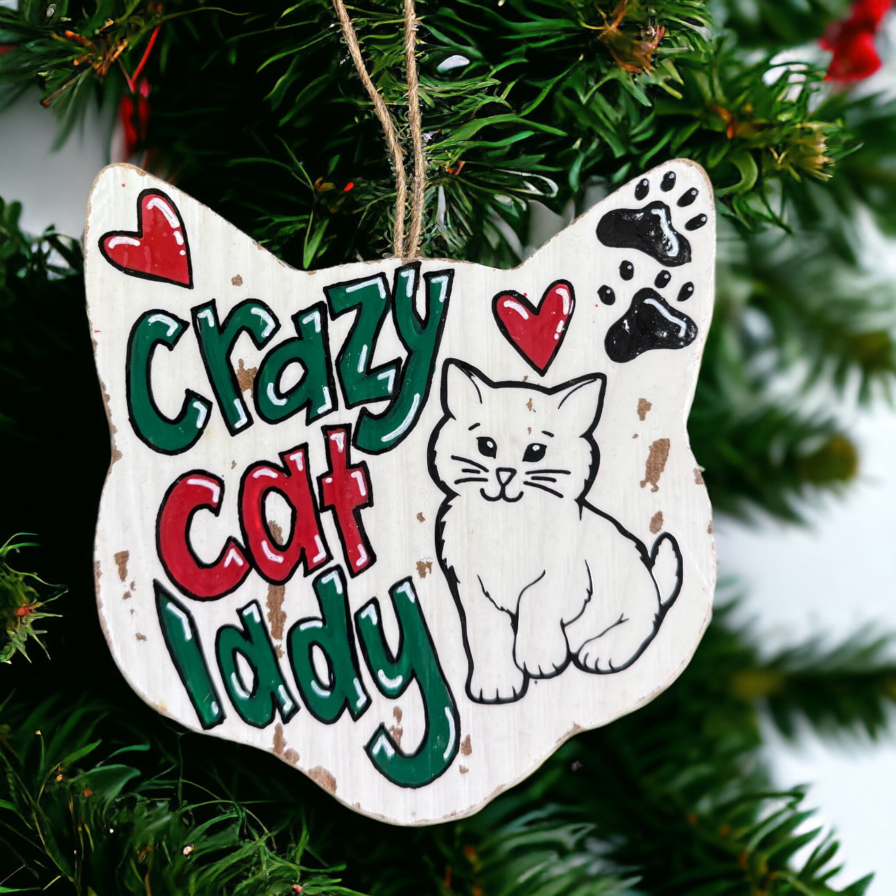 Pawsitively Purr-fect Handprinted Crazy Cat Lady Ornament
