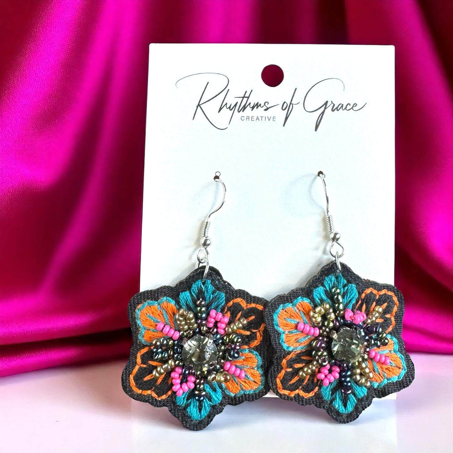 Boho Chic Embroidered Dangle Earrings – Add a Pop of Color!