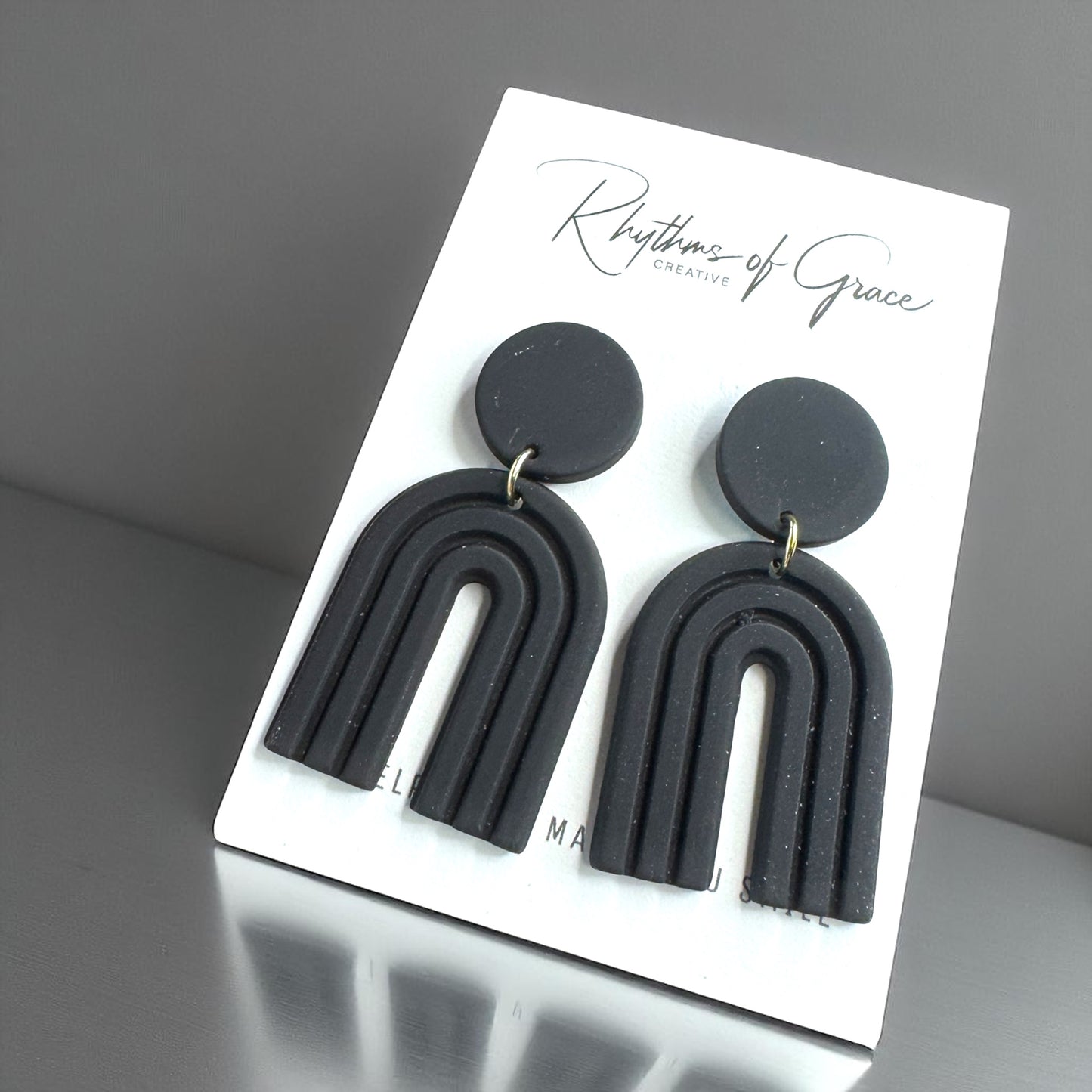 Elegant Black Drop Earrings – Handmade Polymer Clay & Stainless Steel Magic!