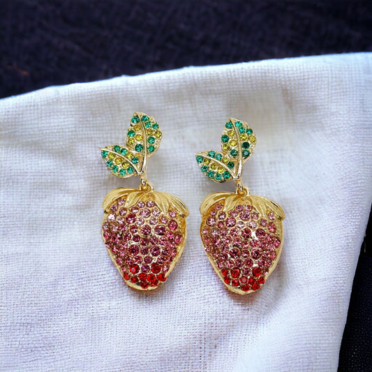 Sparkle & Shine: Rhinestone Strawberry Dangle Earrings! 🍓