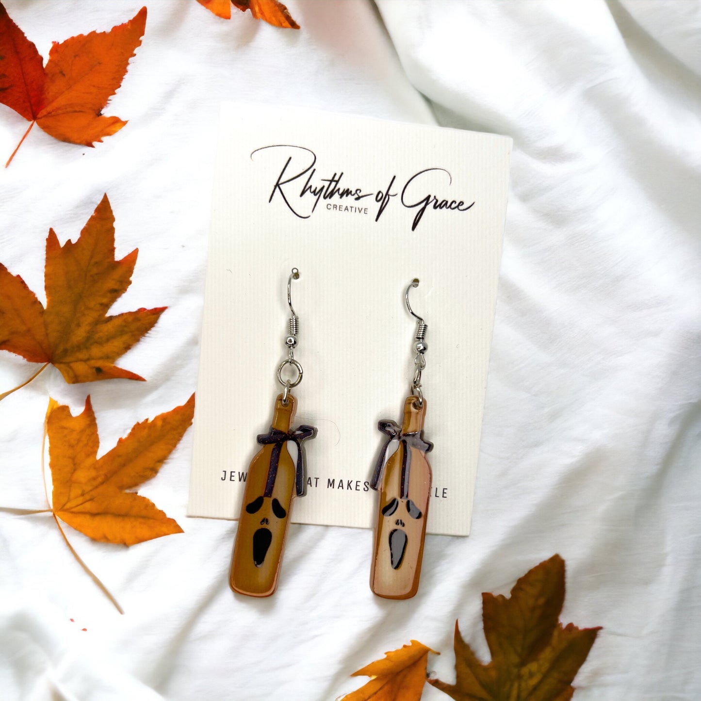 Halloween Bottle Earrings - Halloween Earrings, Wine Earrings, Halloween Accessories, Halloween Earrings, Wine Bottle Earrings, Wine Accessories - Rhythms of Grace Creative