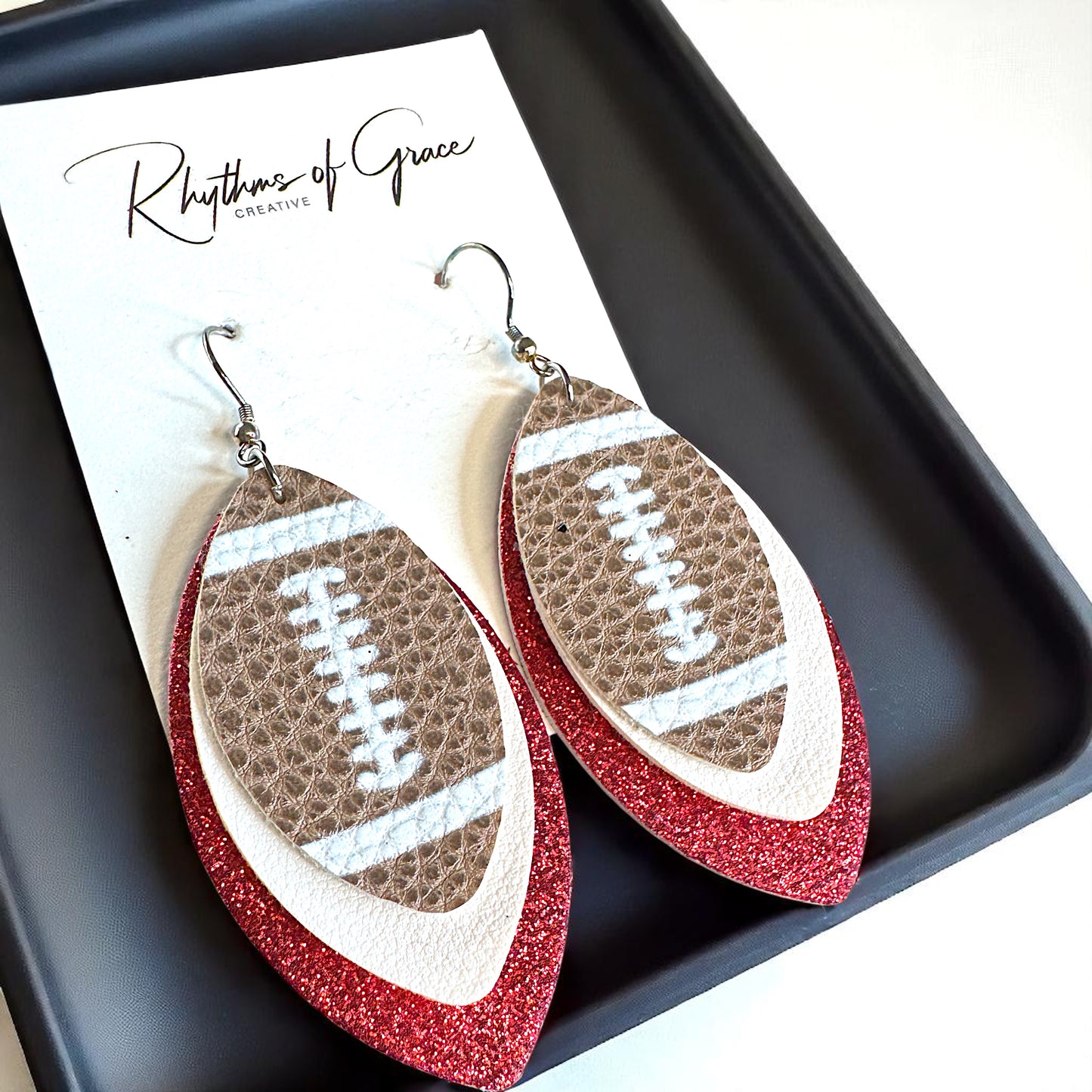 Game Day Glam: Red and White Football Earrings for the Ultimate Fan!