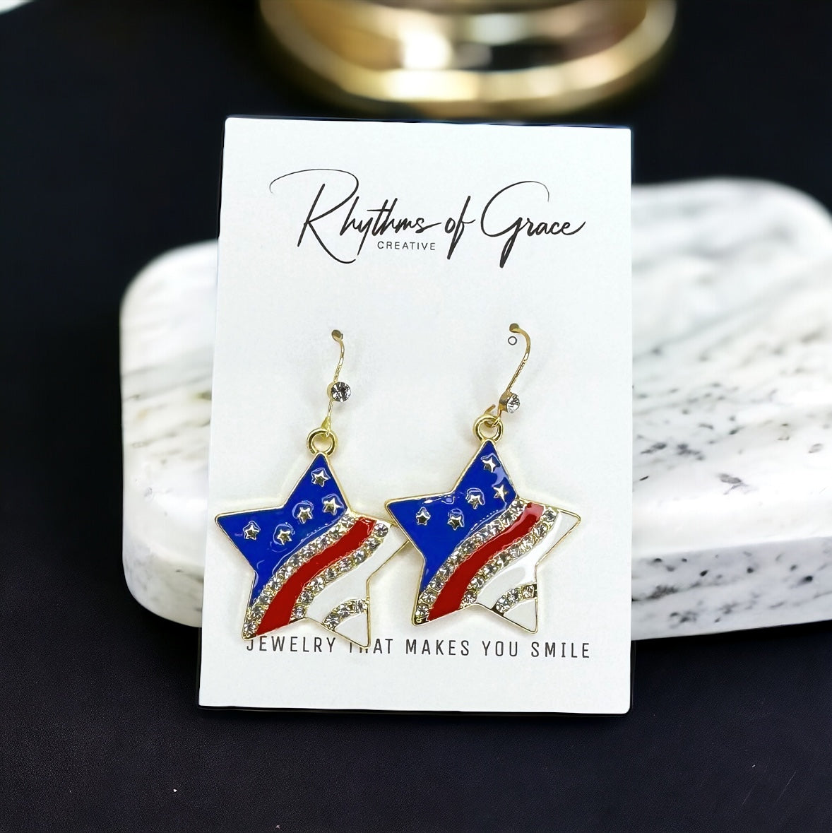 Patriotic Star Dangle Earrings - Stars & Stripes Design