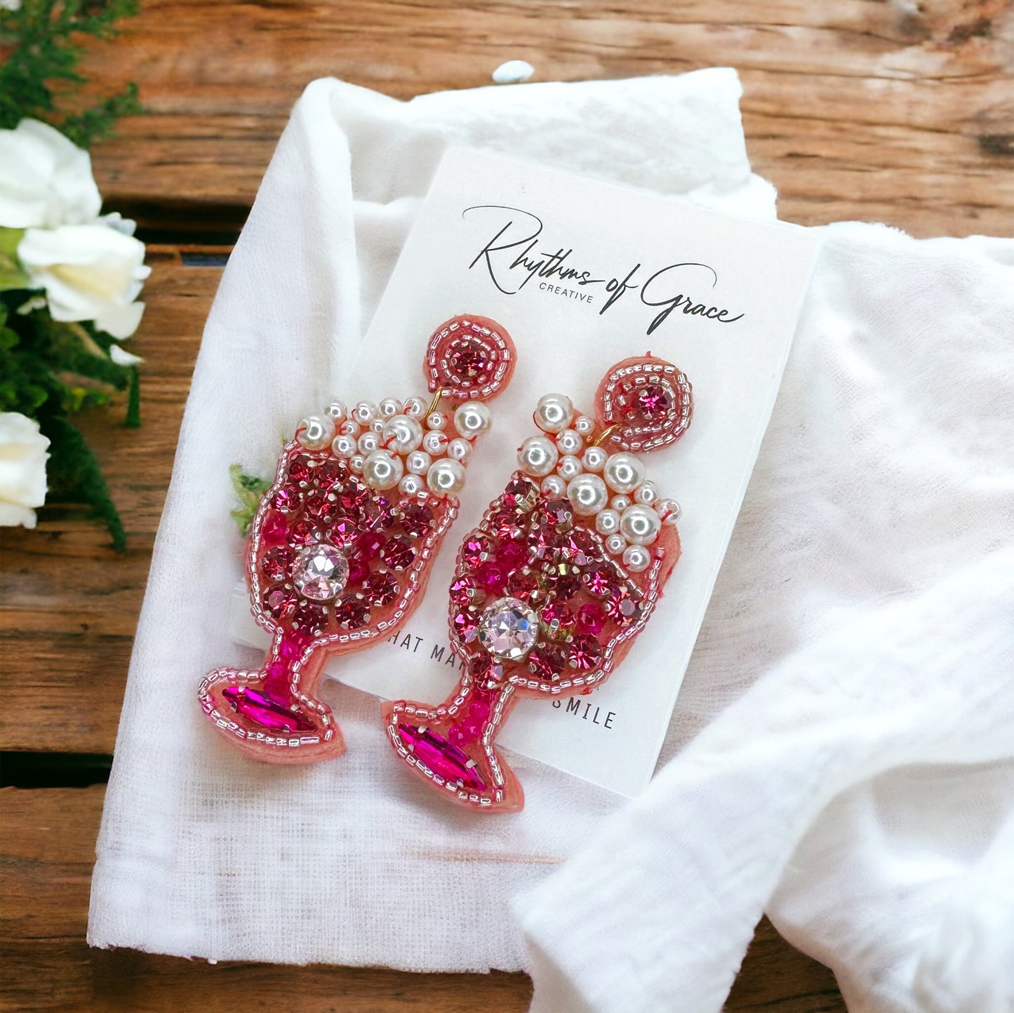 Cheers to Chic! Oversized Beaded Wine Glass Earrings 🍷