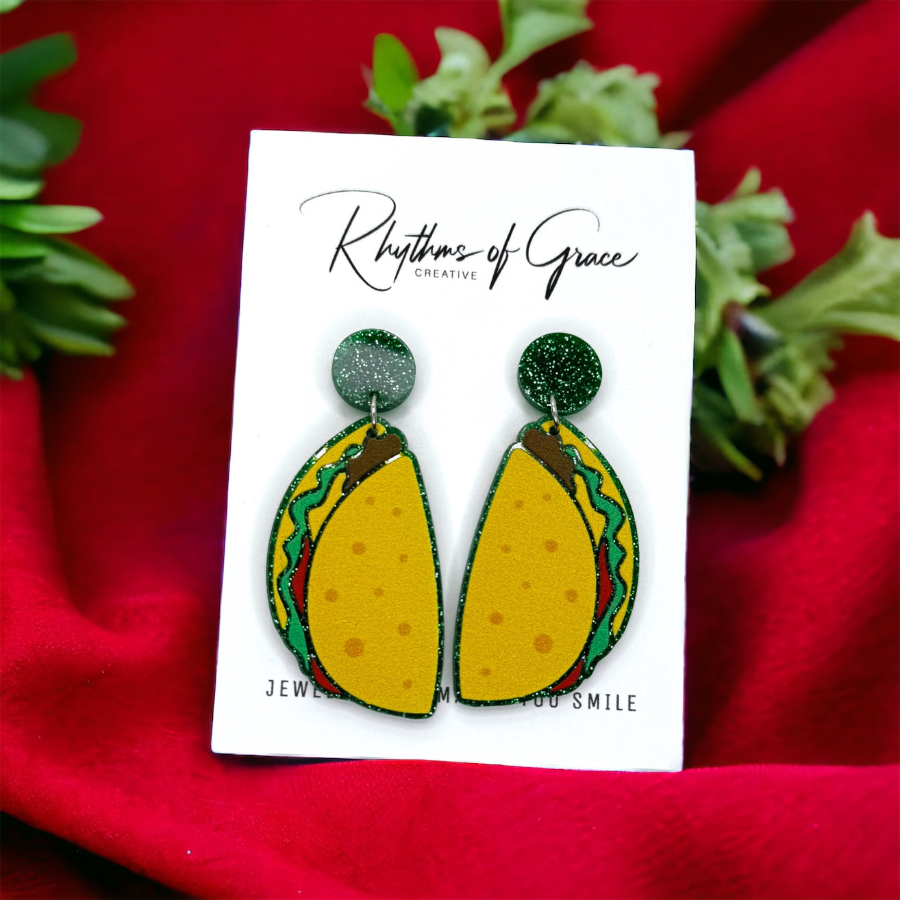 Taco Earrings - Taco Tuesday, Cinco de Mayo, Taco Jewelry, Dia de los Muertos, Mexican Food