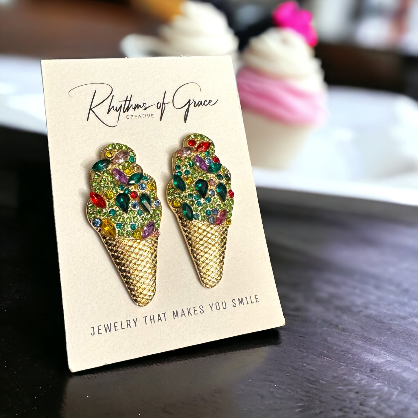 Sweeten Your Style with Our Rhinestone Ice Cream Earrings! 🍦