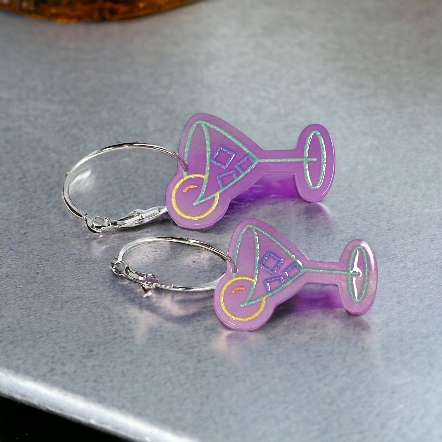 Cheers to Style: Purple Martini Hoop Earrings! 🍸