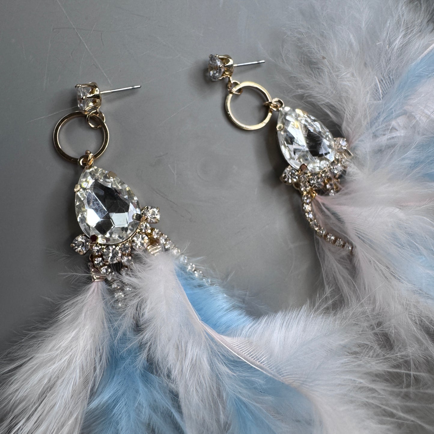 Dreamy Pink & Blue Feather Earrings – Rhinestone Dangles for Boho Queens