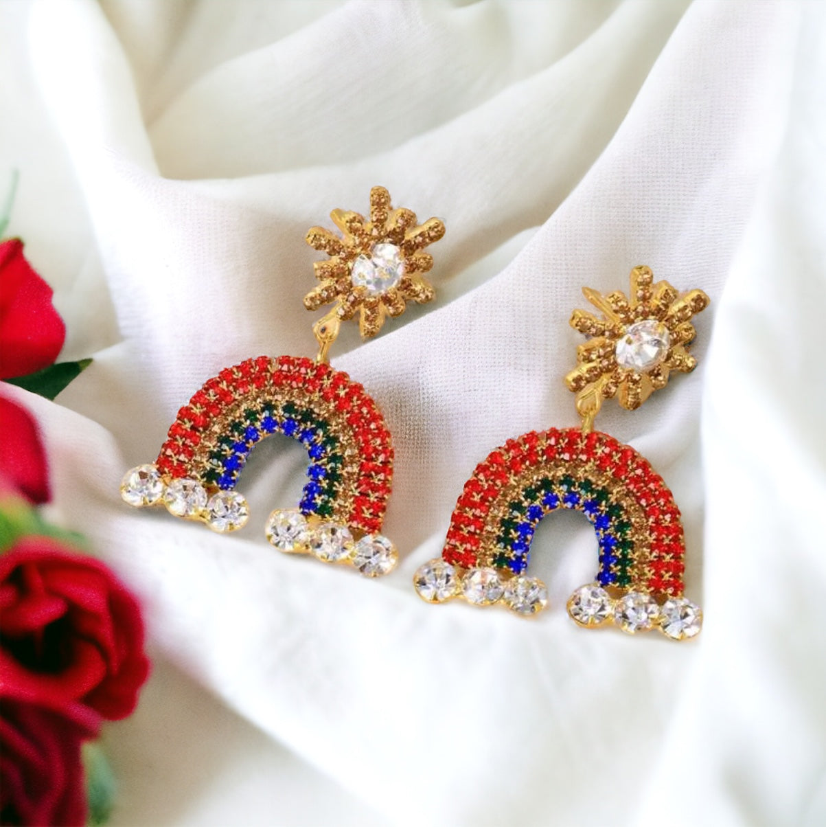 Sparkle with Style: Rhinestone Rainbow Earrings!