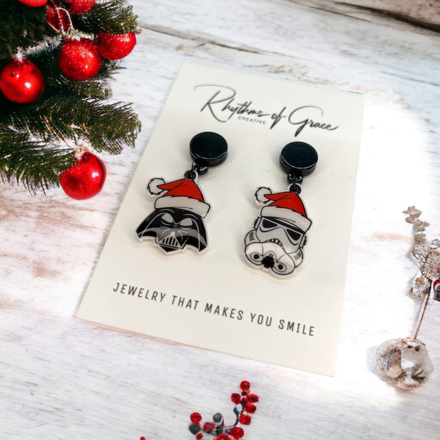 Sci Fi Earrings - Handmade Jewelry, Science Fiction Earrings, Stormtrooper Earrings, Handmade Earring, Christmas Earrings - Rhythms of Grace Creative