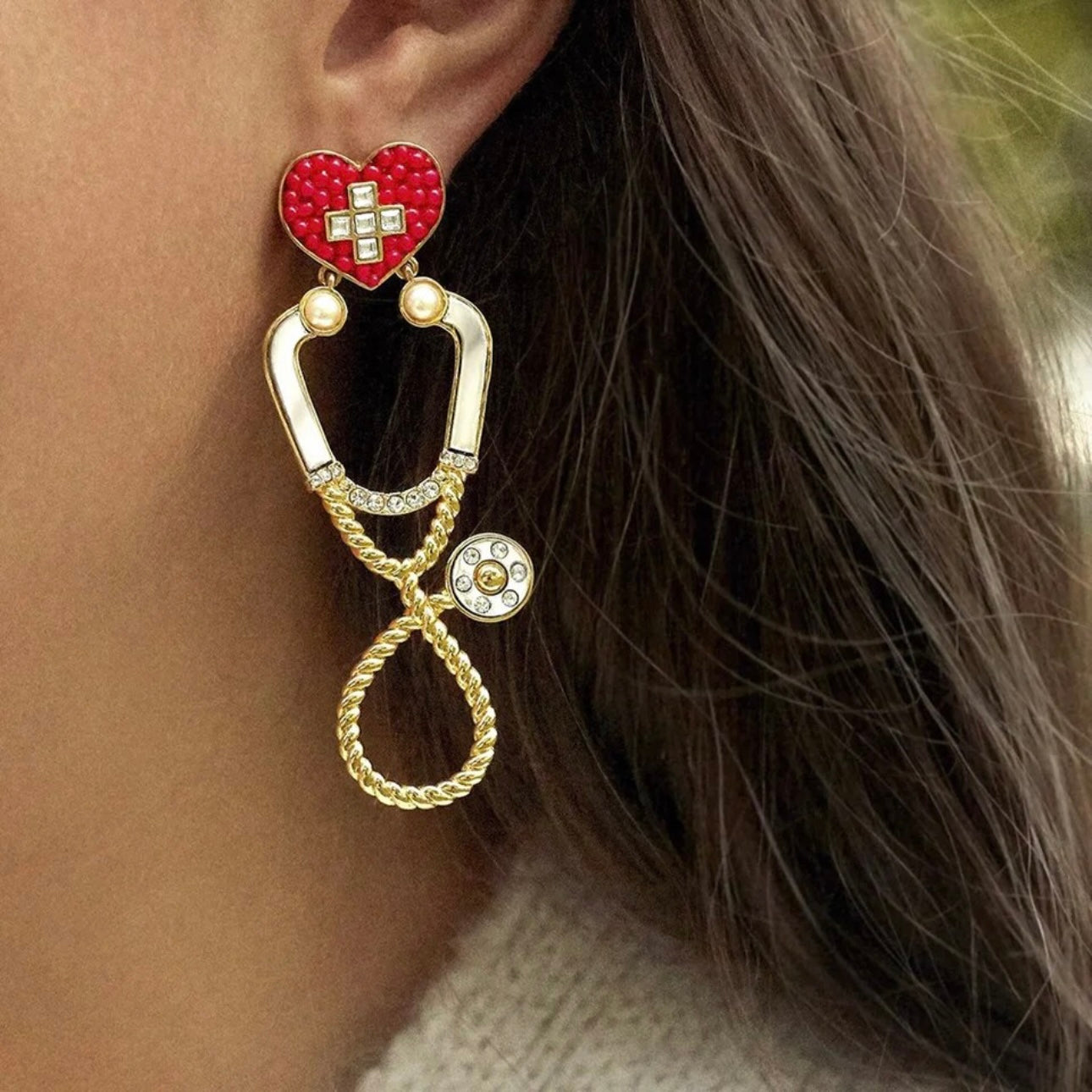 Listen Up in Style – Rhinestone Stethoscope Earrings for Healthcare Glam