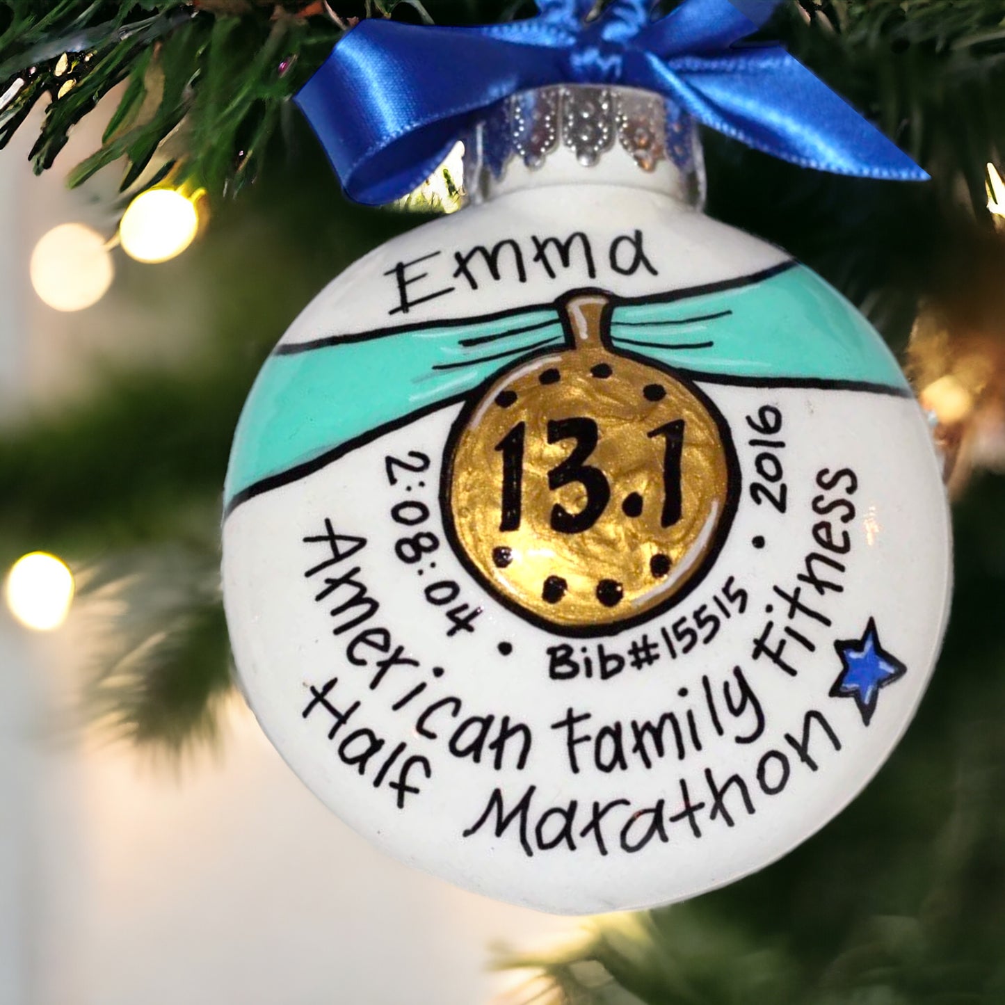 Custom Race Ornament - Marathon Ornament, Triathlon Ornament, Christmas Ornament, Holiday Ornament, Runner Ornament, Running Club, 5K, Race - Rhythms of Grace Creative