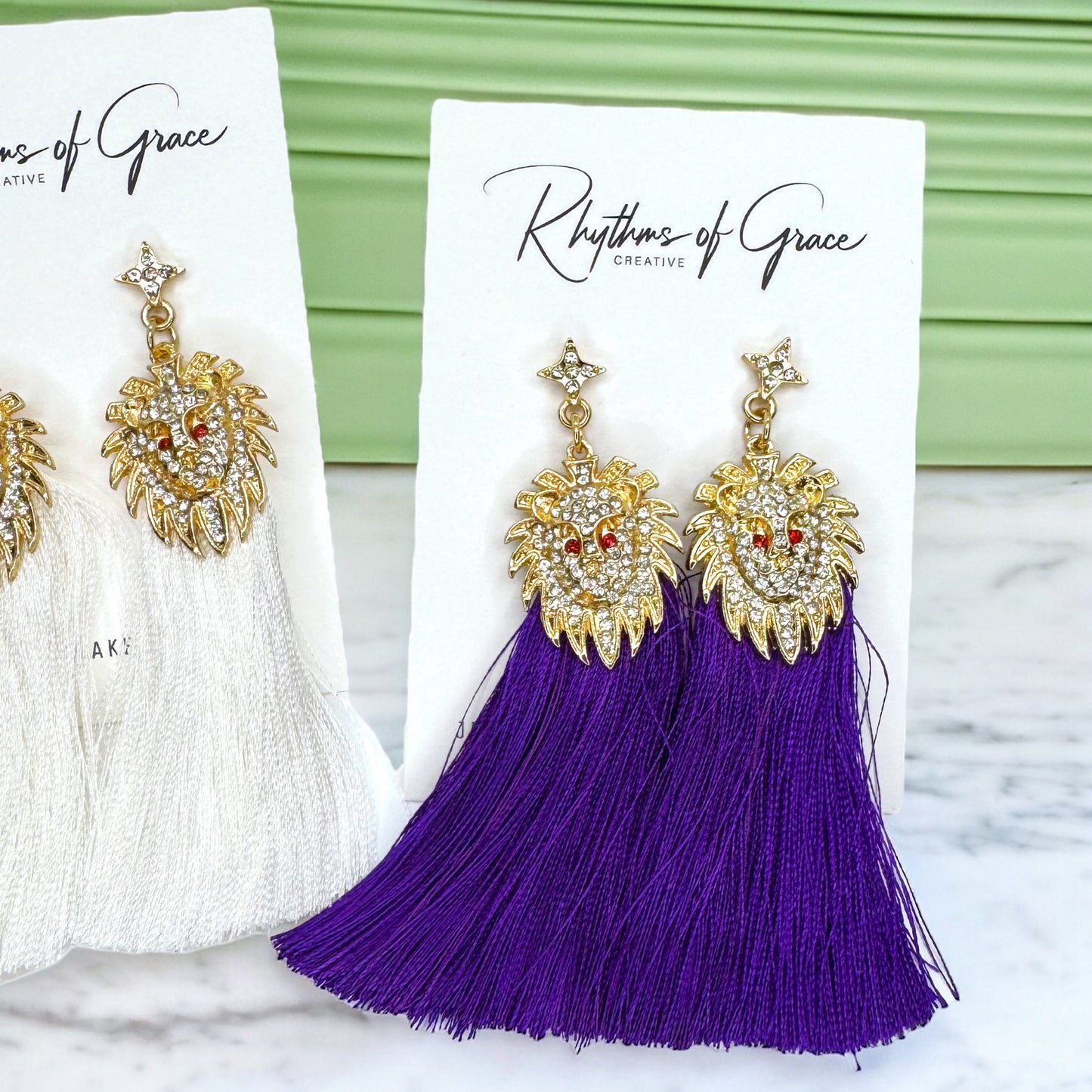 Rhinestone Lion Tassel Dangle Earrings - Available in Three Colors!