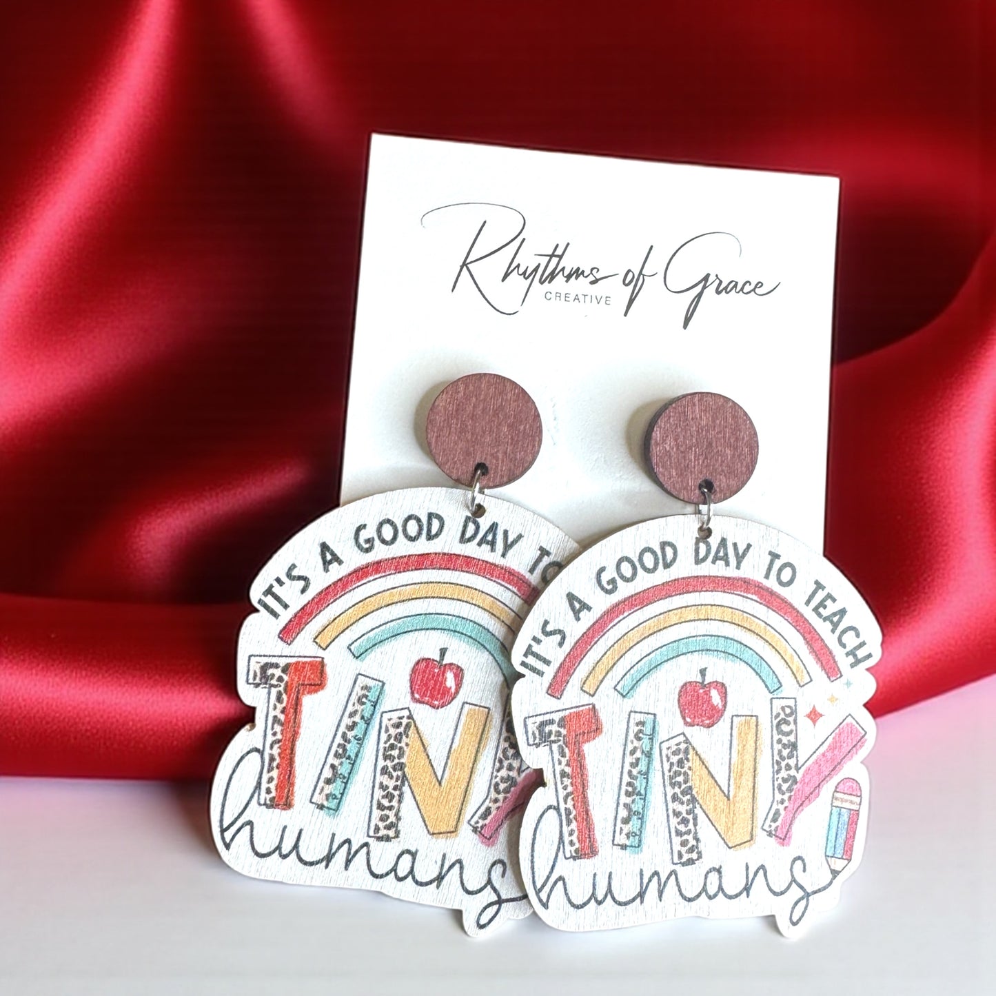 Teach Tiny Humans in Style – Rainbow Wooden Earrings for Teachers! 📚✨