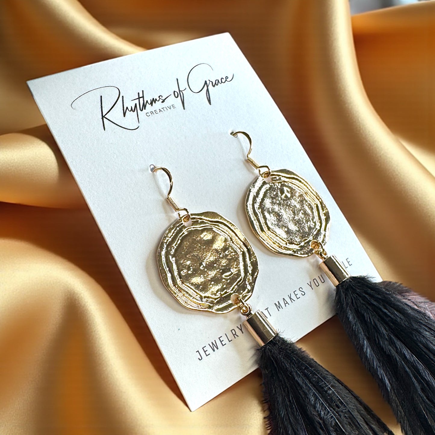 Boho Glam Vibes: Black Feather & Gold Charm Dangle Earrings – Lightweight, Bold & Beautiful!