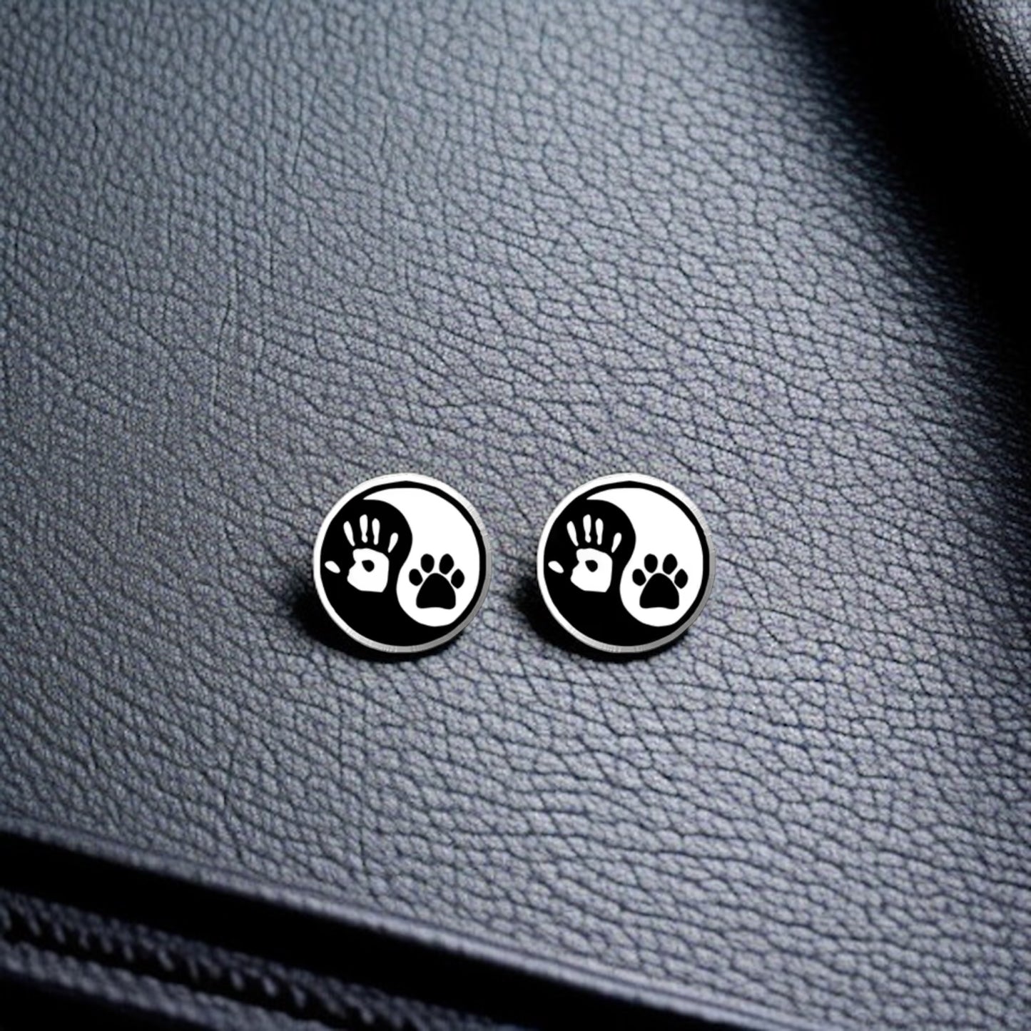 Yin Yang Harmony: Human Hand & Dog Paw Stud Earrings