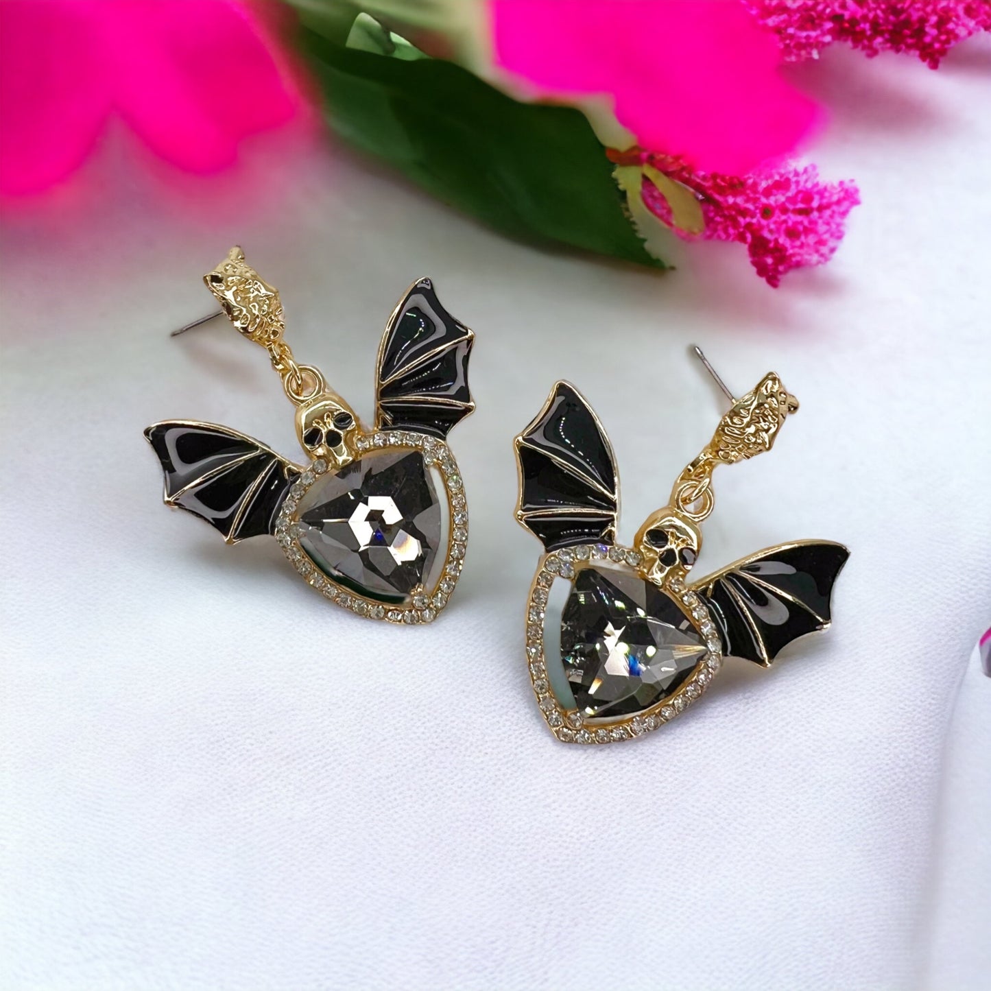 Bat Earrings - Halloween Earrings, Rhinstone Bat, Halloween Teacher, Jeweled Halloween - Rhythms of Grace Creative