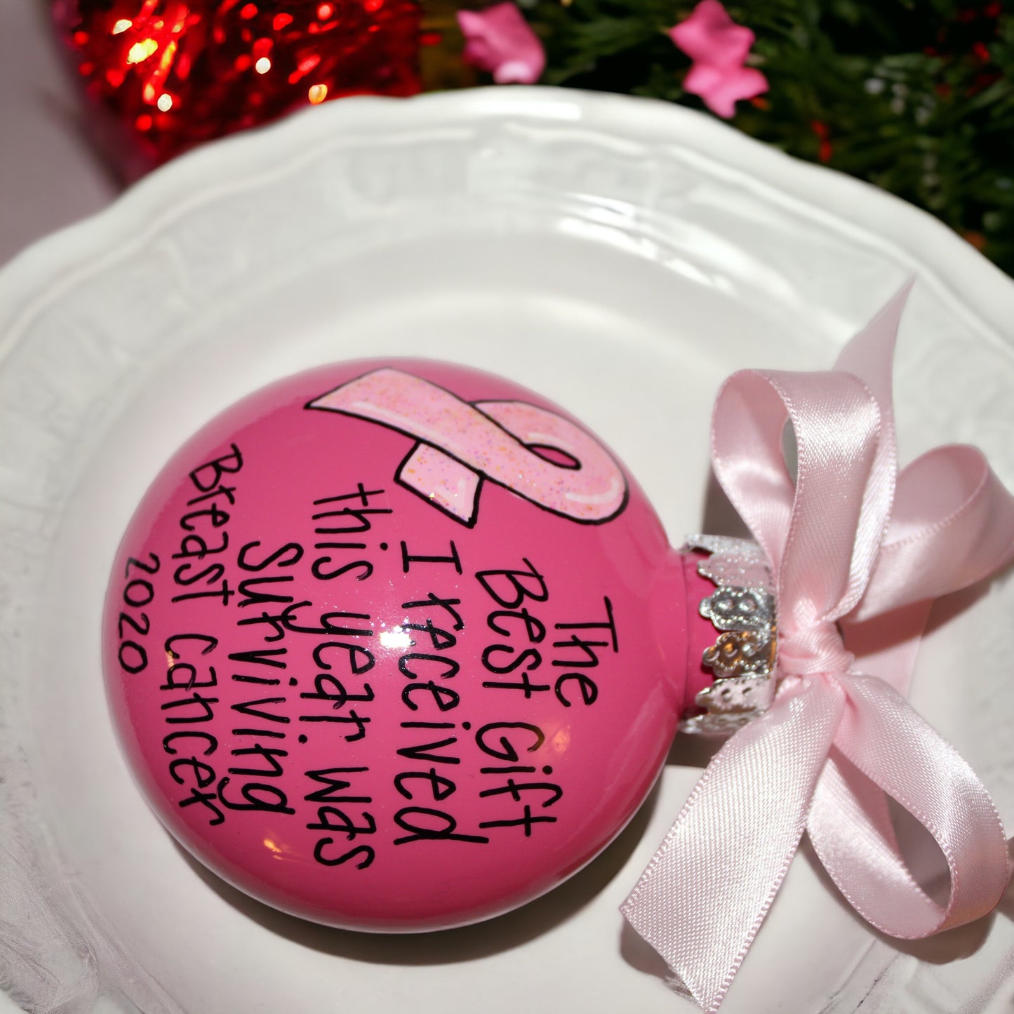 Christmas Ornament: "The Best Gift I Received This Year Was Surviving Breast Cancer"