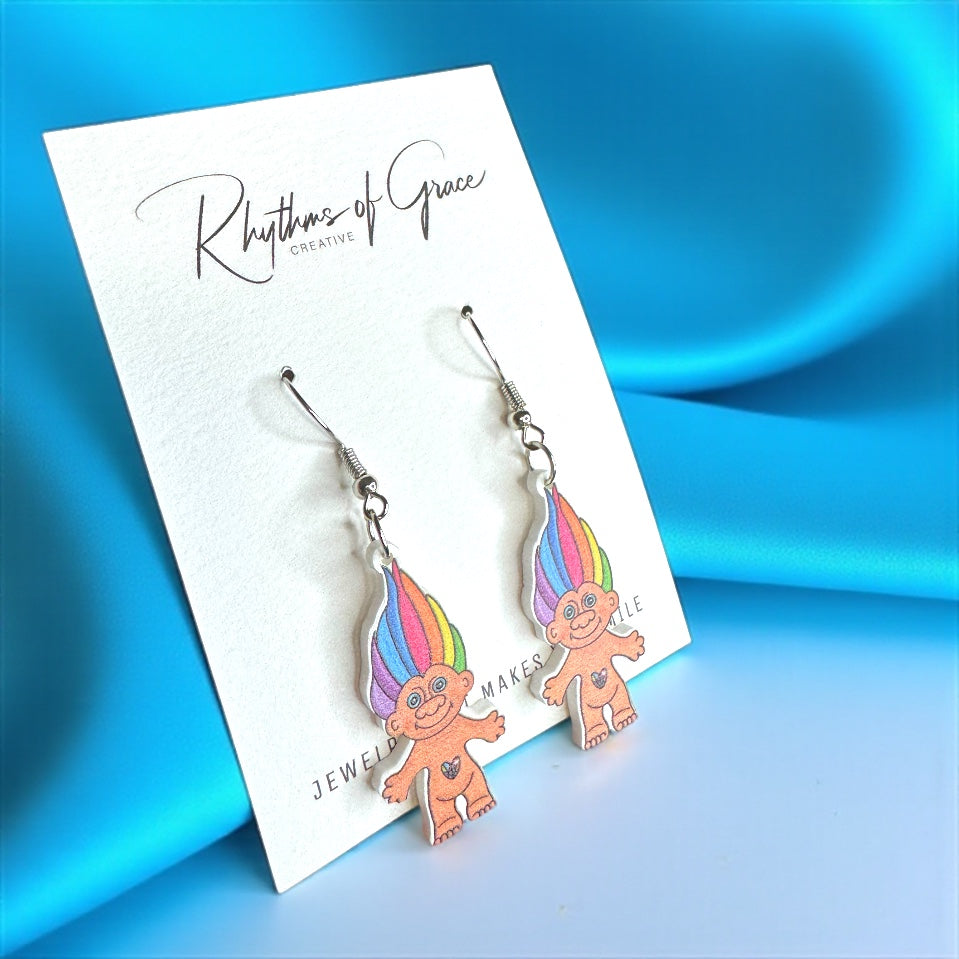 Troll Doll Earrings - A Whimsical Blast from the Past! 🌈 - Rhythms of Grace Creative