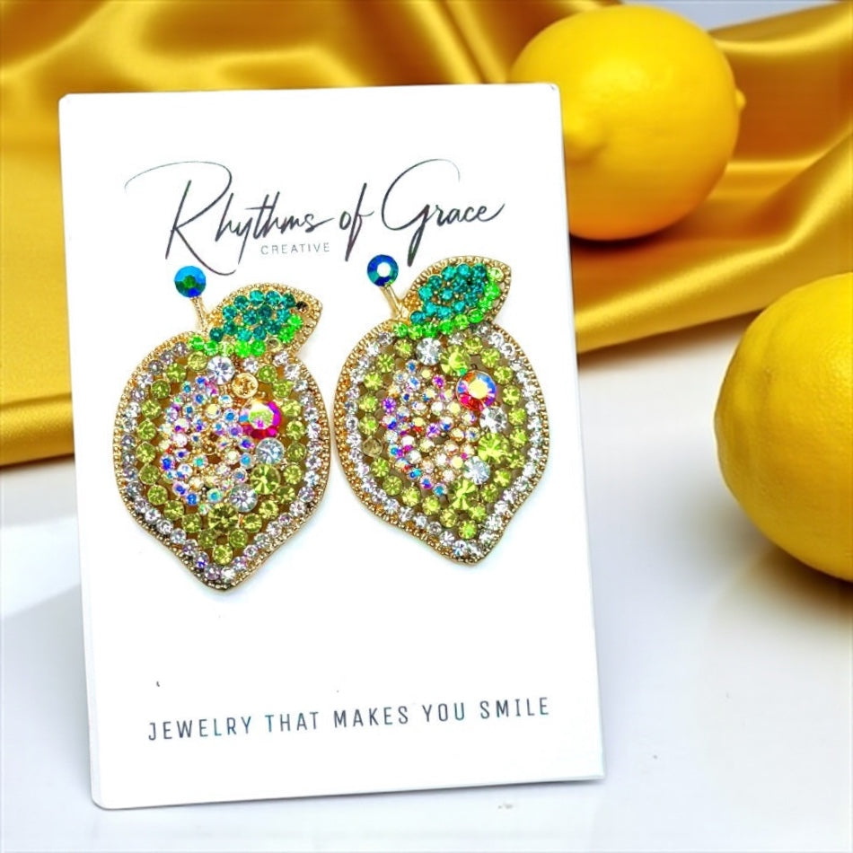 Zesty Lemon Rhinestone Earrings - Sparkle with Sunshine! 🍋