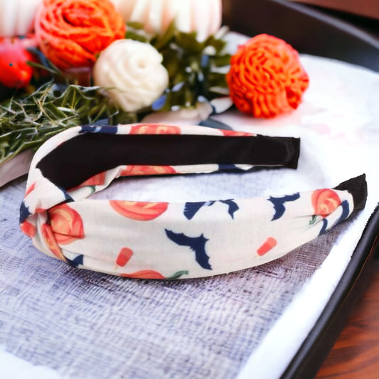 Halloween Topknot Headband - Handmade Headpiece, Halloween Headpiece, Pumpkin Headband, Bat Headband - Rhythms of Grace Creative