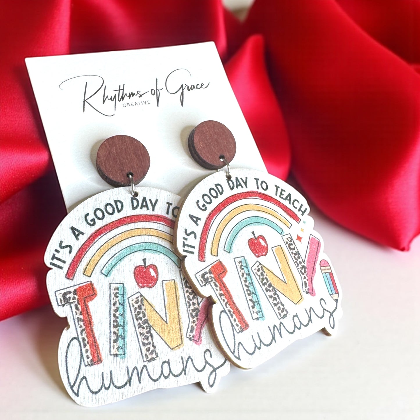Teach Tiny Humans in Style – Rainbow Wooden Earrings for Teachers! 📚✨