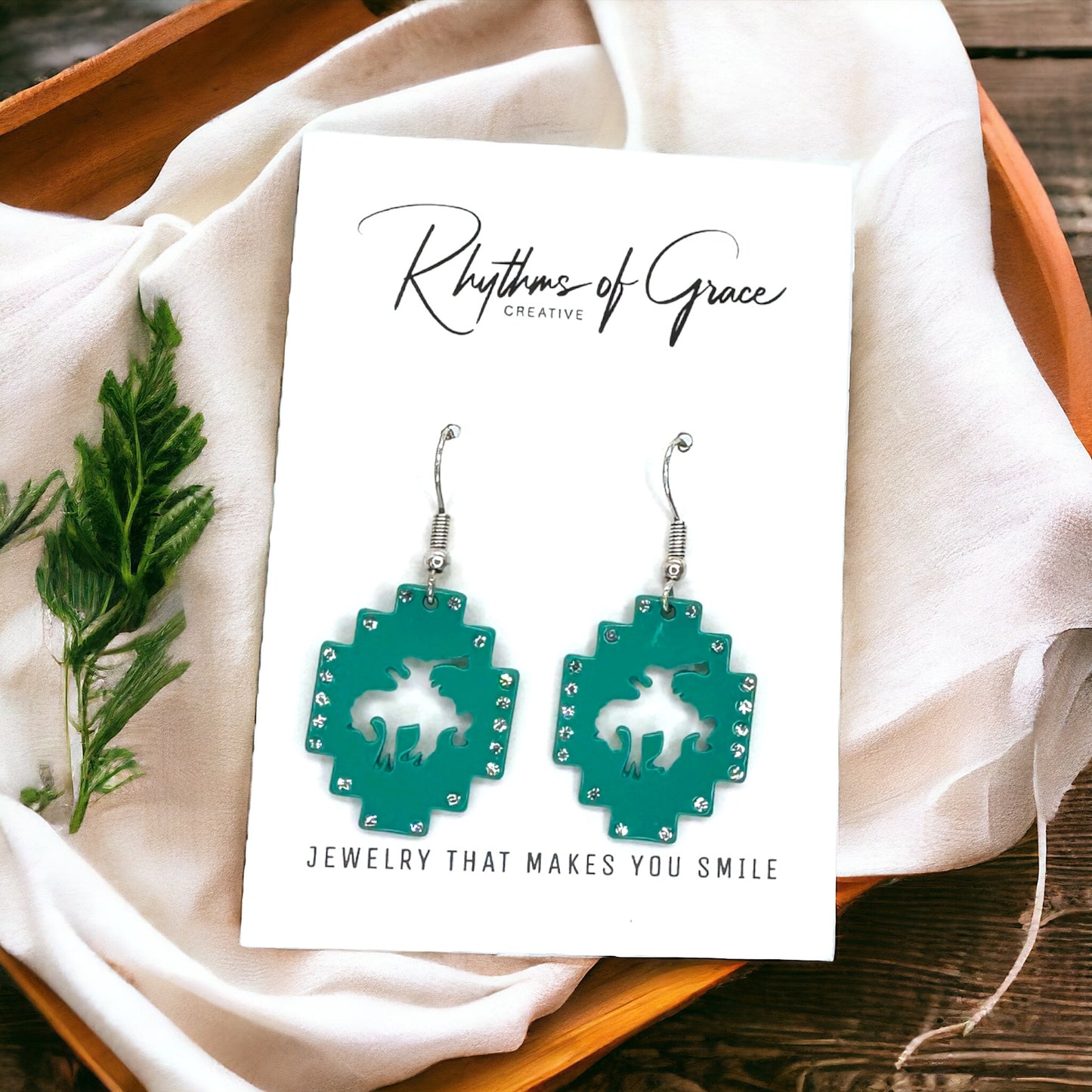 Rustic Western Dangle Earrings - Turquoise Stainless Steel & Acrylic Jewelry
