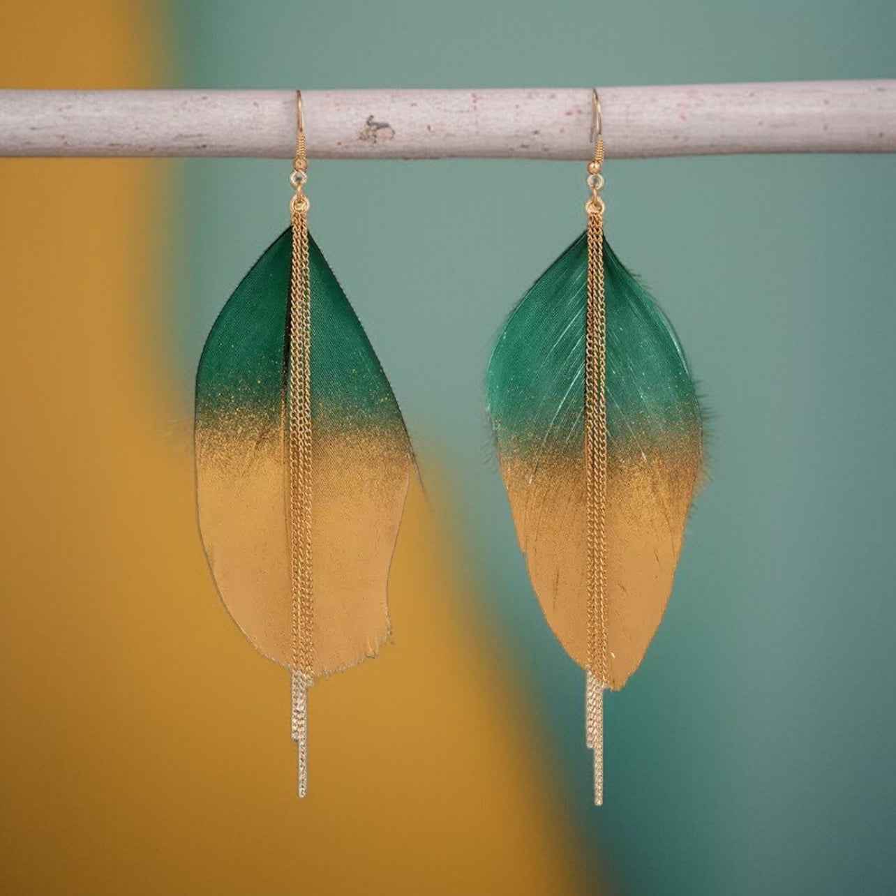 Gold Dipped Feather Earrings: Dance Into the Festivity!