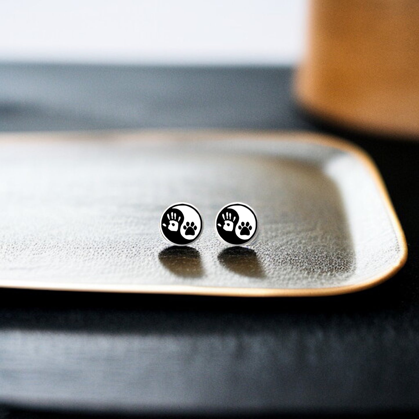Yin Yang Harmony: Human Hand & Dog Paw Stud Earrings