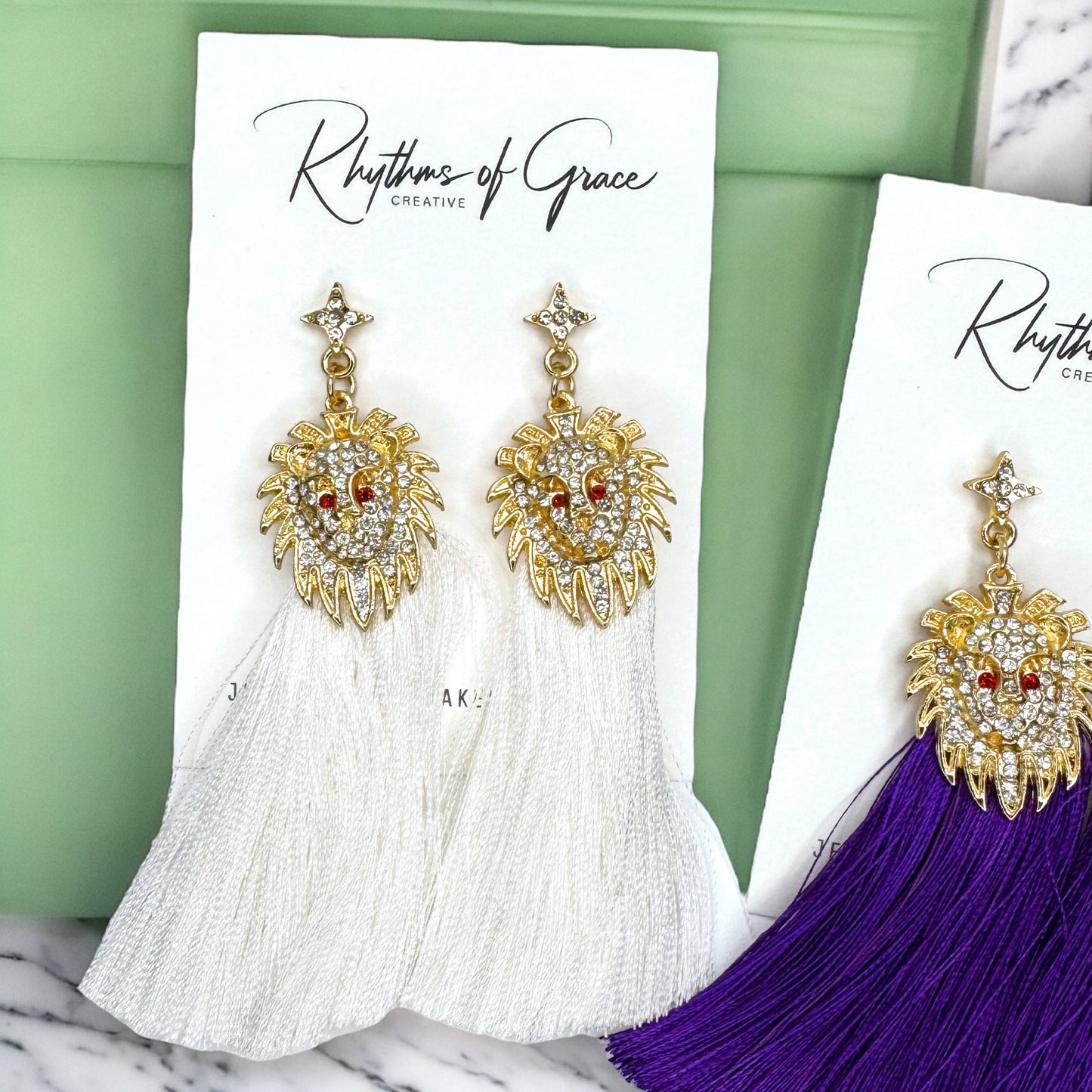 Rhinestone Lion Tassel Dangle Earrings - Available in Three Colors!