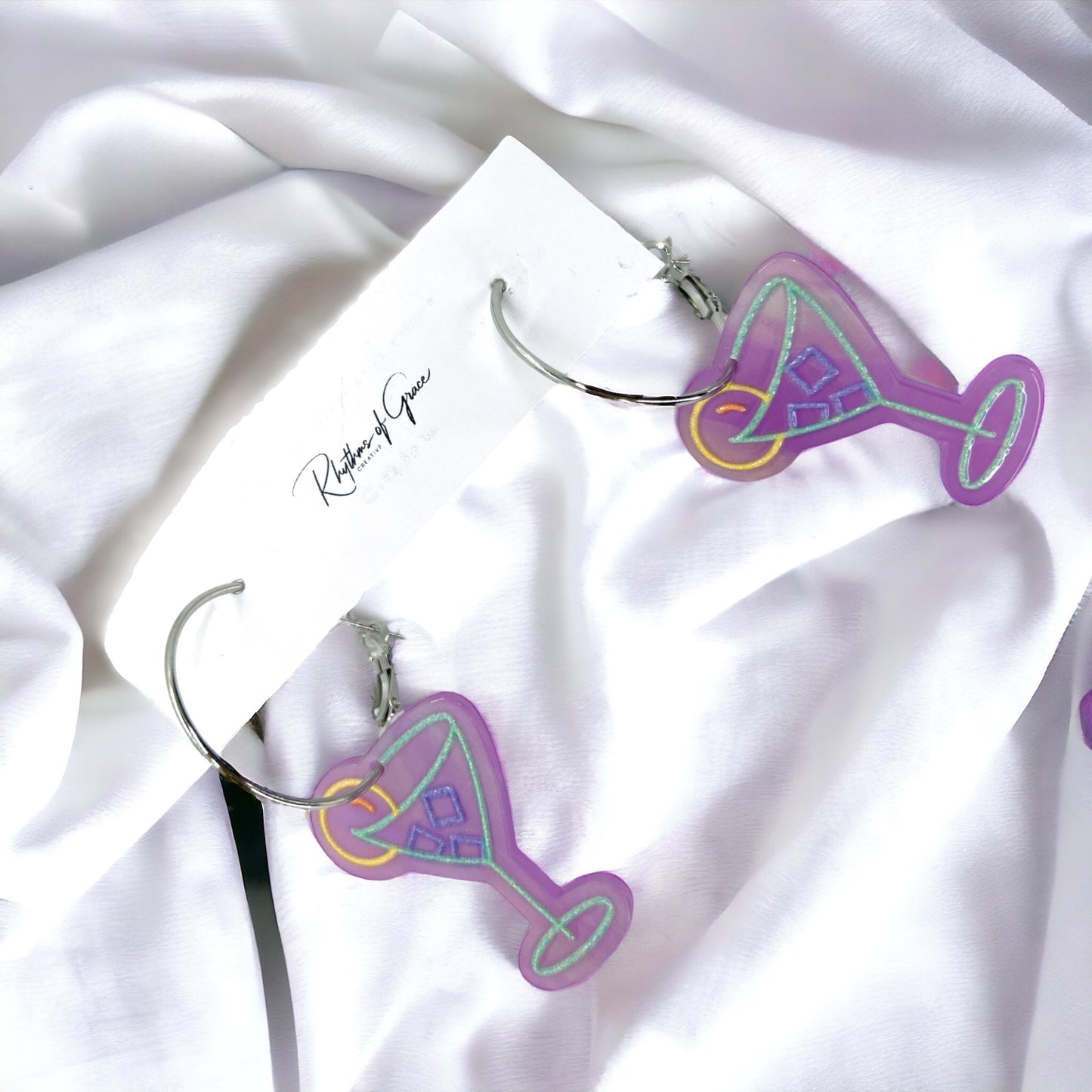 Cheers to Style: Purple Martini Hoop Earrings! 🍸