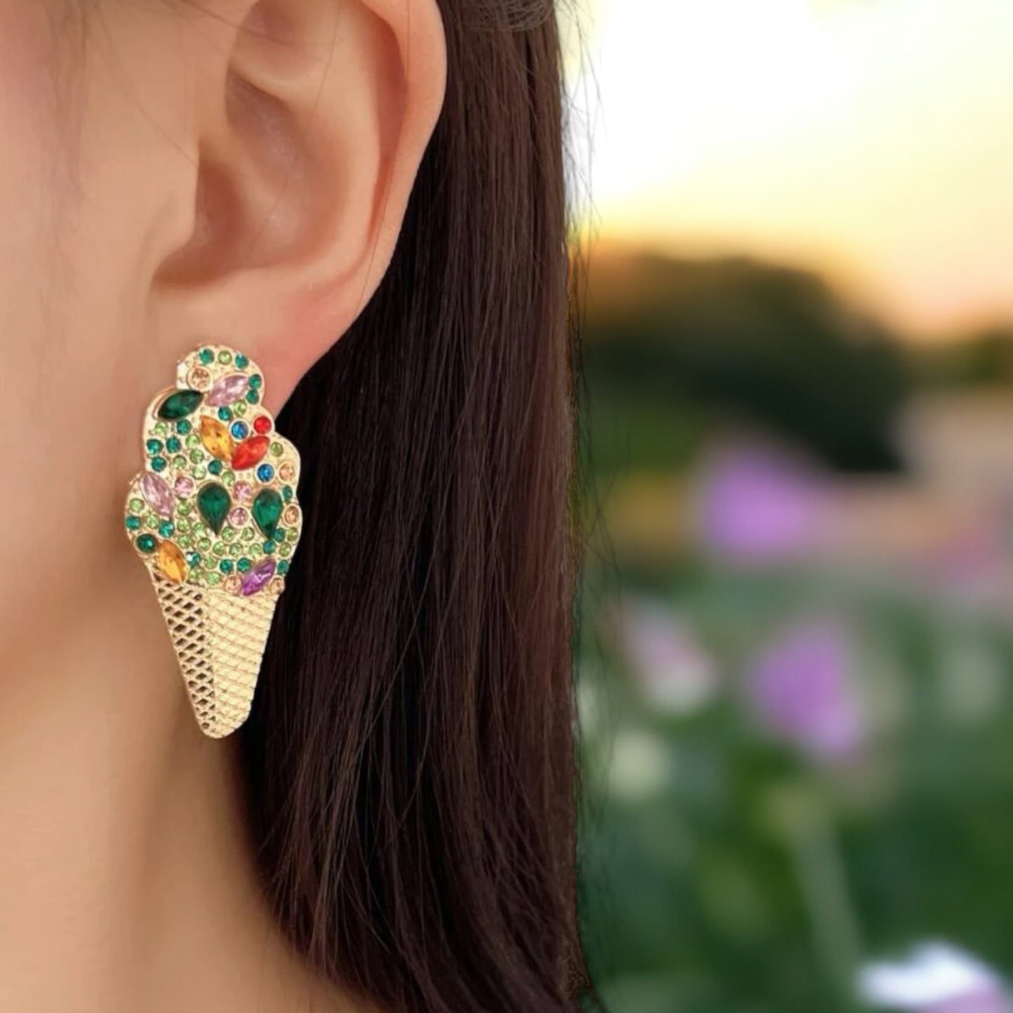Sweeten Your Style with Our Rhinestone Ice Cream Earrings! 🍦