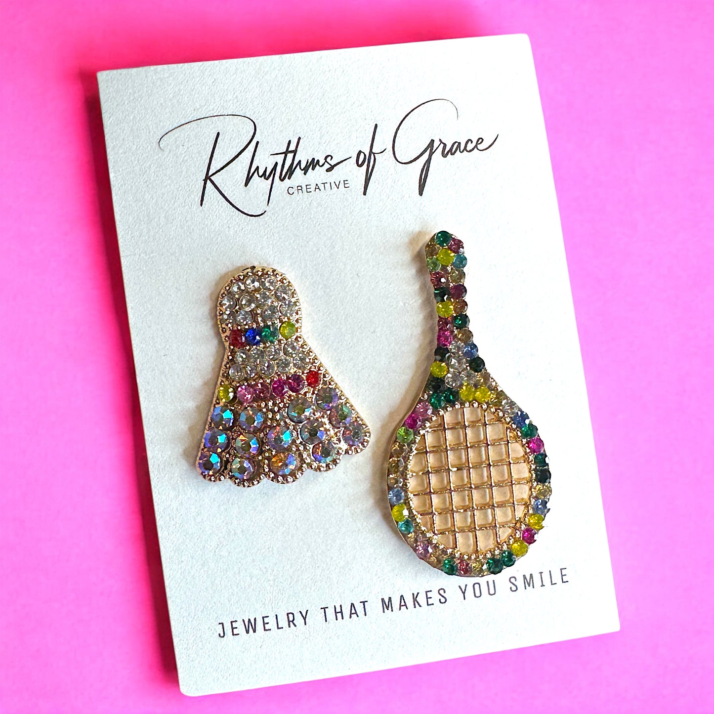 Serve Up Style: Dazzling Multicolor Rhinestone Badminton Drop Earrings!