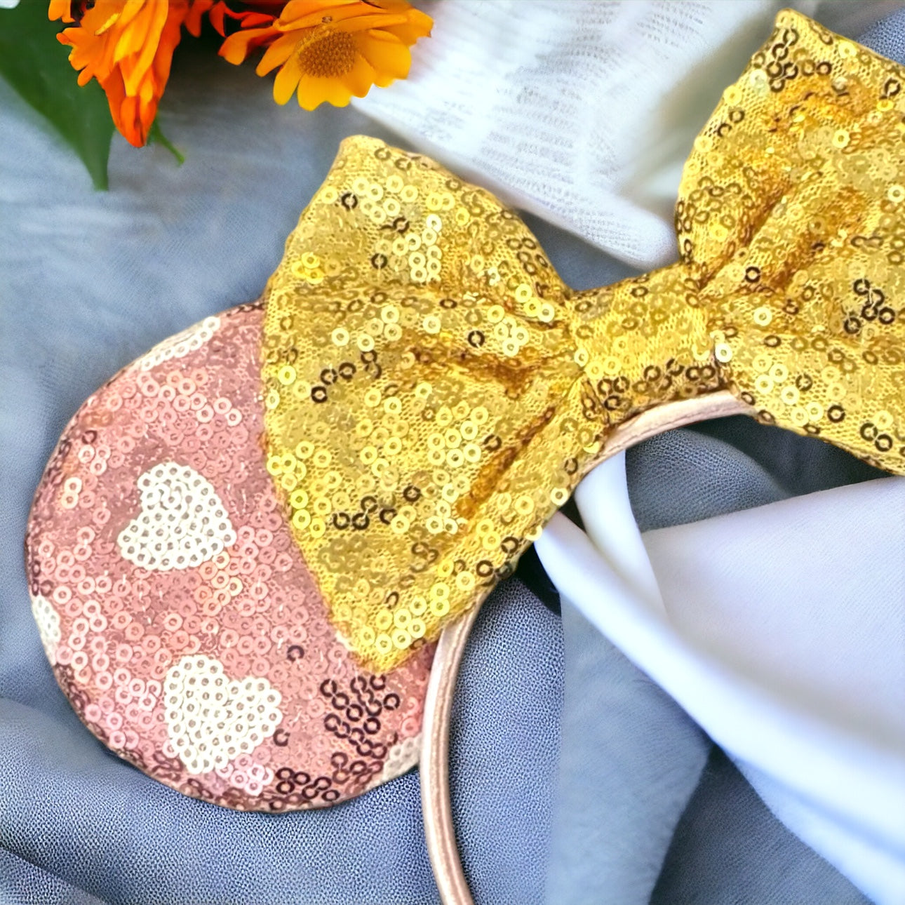 Stunning Pink and Gold Mouse Ears Headband, Valentine’s Day, Disney