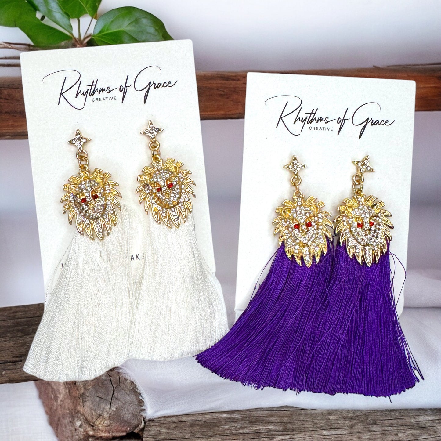 Rhinestone Lion Tassel Dangle Earrings - Available in Three Colors!