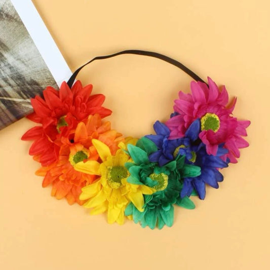 Rainbow Flower Headband - Handmade Headpiece, Flower Headpiece, Rainbow Flowers, Flower Child, Floral Headband