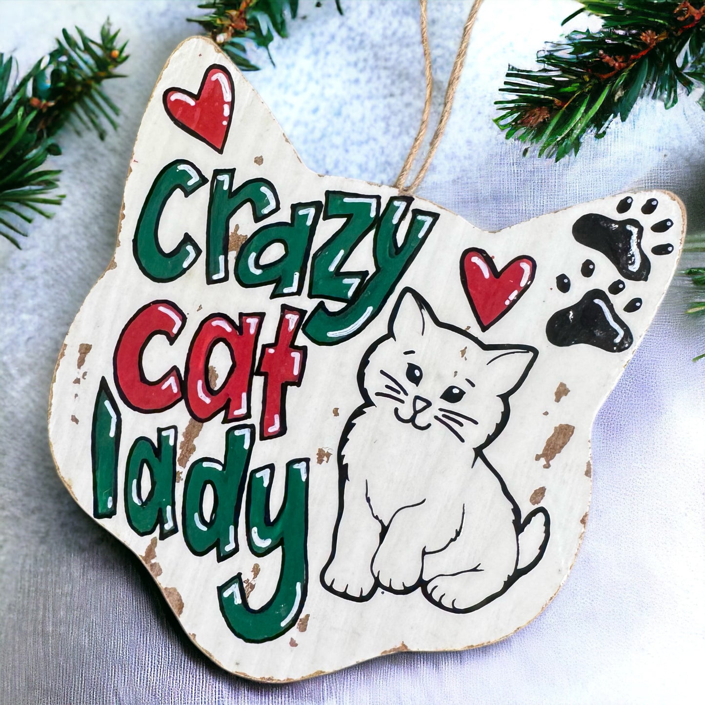 Pawsitively Purr-fect Handprinted Crazy Cat Lady Ornament