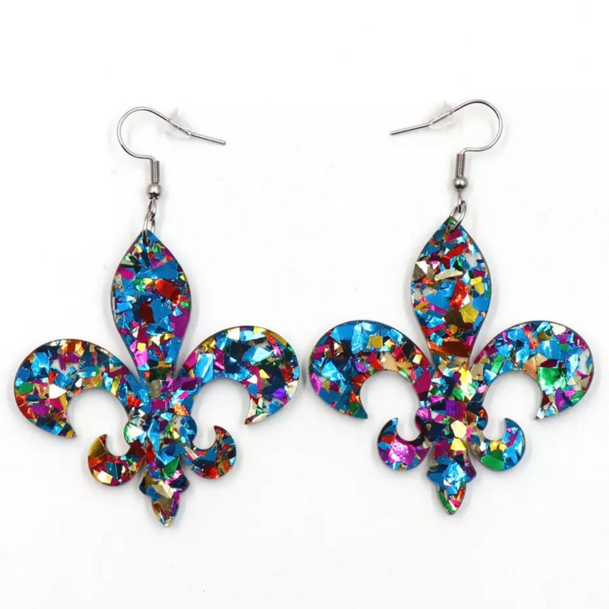 Fleur de lis Earrings - Mardi Gras Earrings, New Orleans Jewelry, Mardi Gras Jewelry, Purple Green Gold, Glitter Earrings, Beaded Earrings