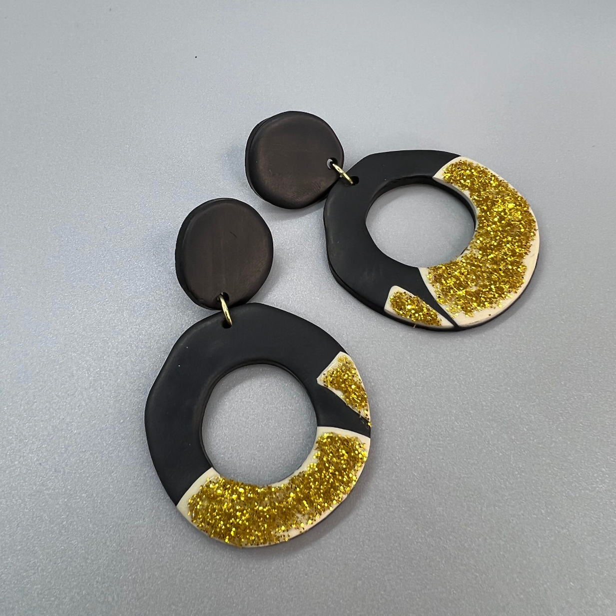 Black and Gold Earrings - Who Dat Nation, NOLA Saints, New Orleans Saints, Black Gold, Polymer Clay Earrings, Saints Earrings, NOLA Jewelry - Rhythms of Grace Creative