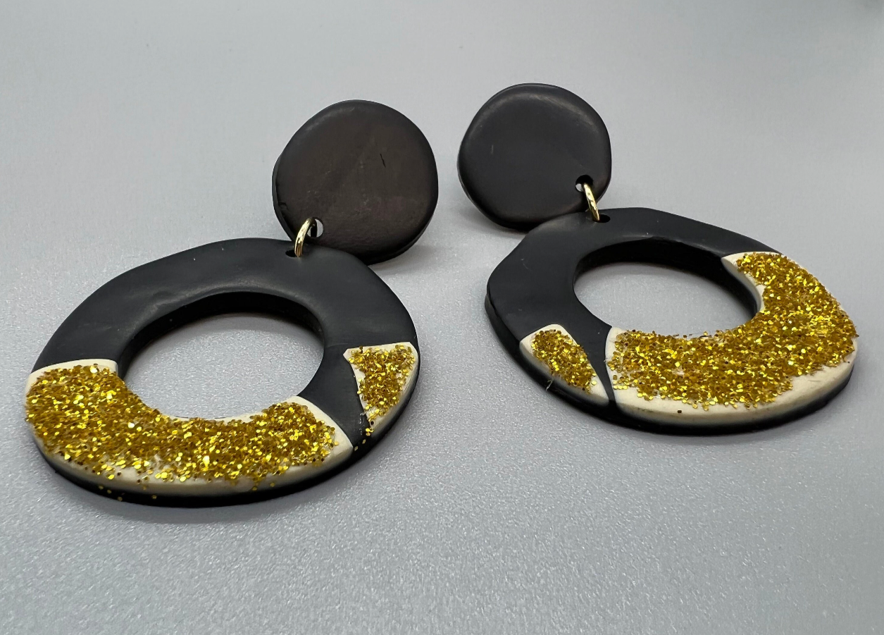 Black and Gold Earrings - Who Dat Nation, NOLA Saints, New Orleans Saints, Black Gold, Polymer Clay Earrings, Saints Earrings, NOLA Jewelry - Rhythms of Grace Creative