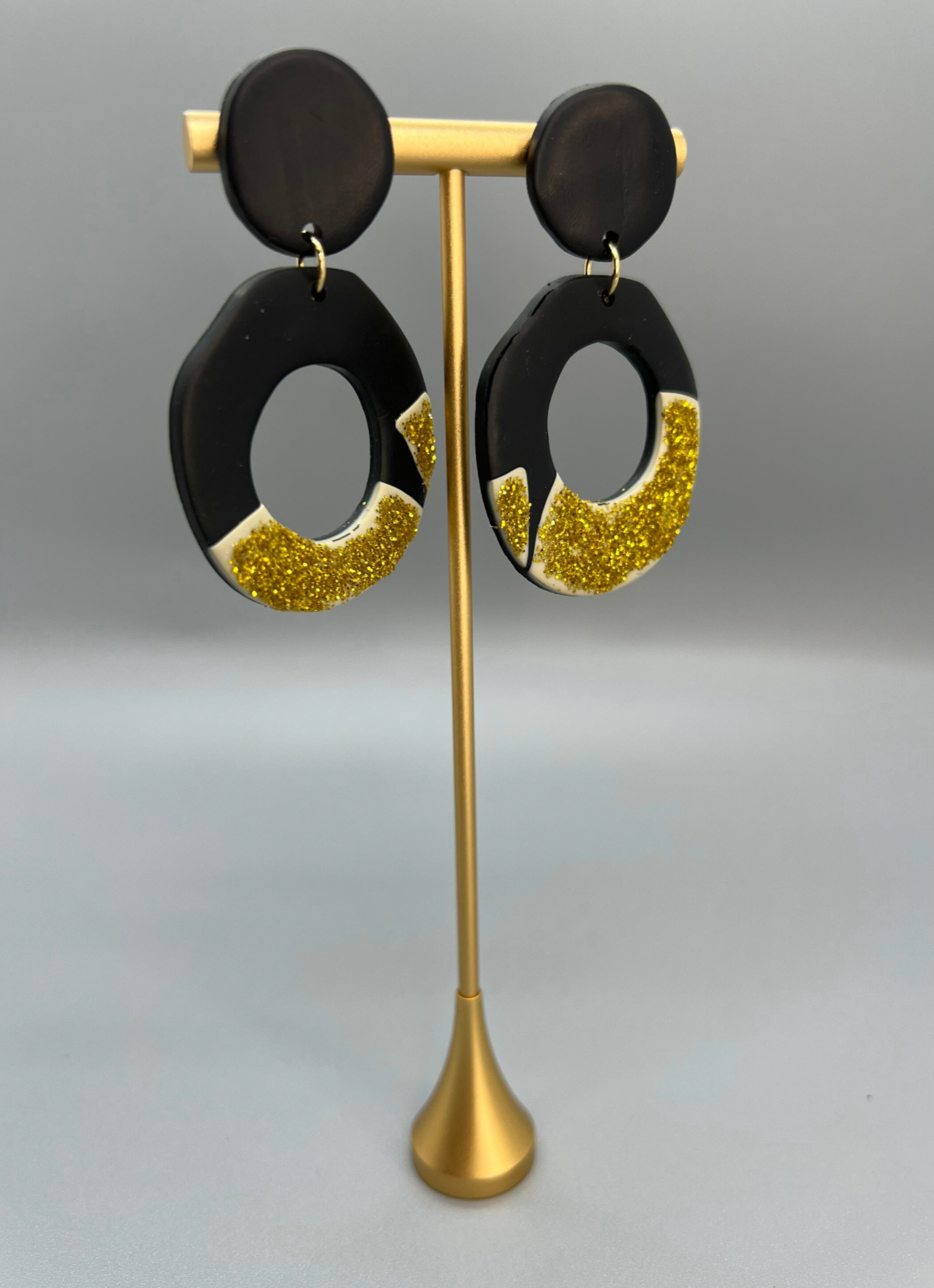 Black and Gold Earrings - Who Dat Nation, NOLA Saints, New Orleans Saints, Black Gold, Polymer Clay Earrings, Saints Earrings, NOLA Jewelry - Rhythms of Grace Creative