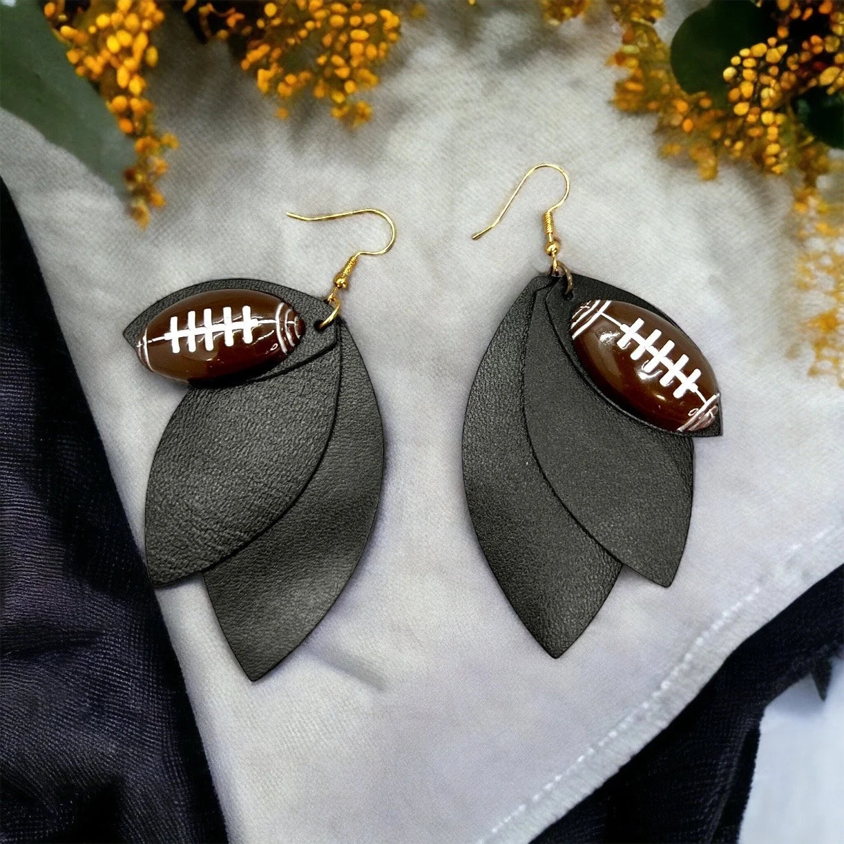 Friday Night Lights + Dance Vibes: Black Layered Football Charm Earrings