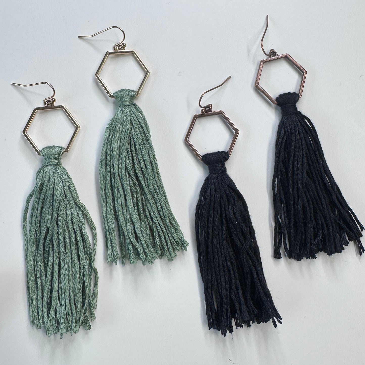 Boho Tassel Dangle Earrings – Sage Green or Black | Western Chic Jewelry