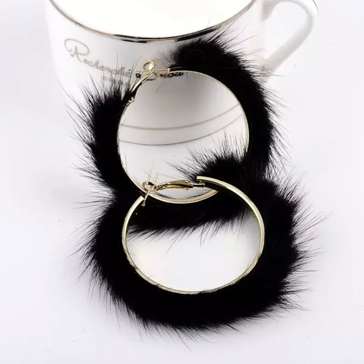 Fur Real Chic – Black & Gold Hoop Earrings