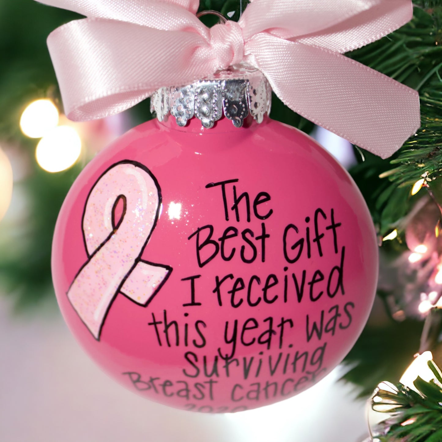 Christmas Ornament: "The Best Gift I Received This Year Was Surviving Breast Cancer"