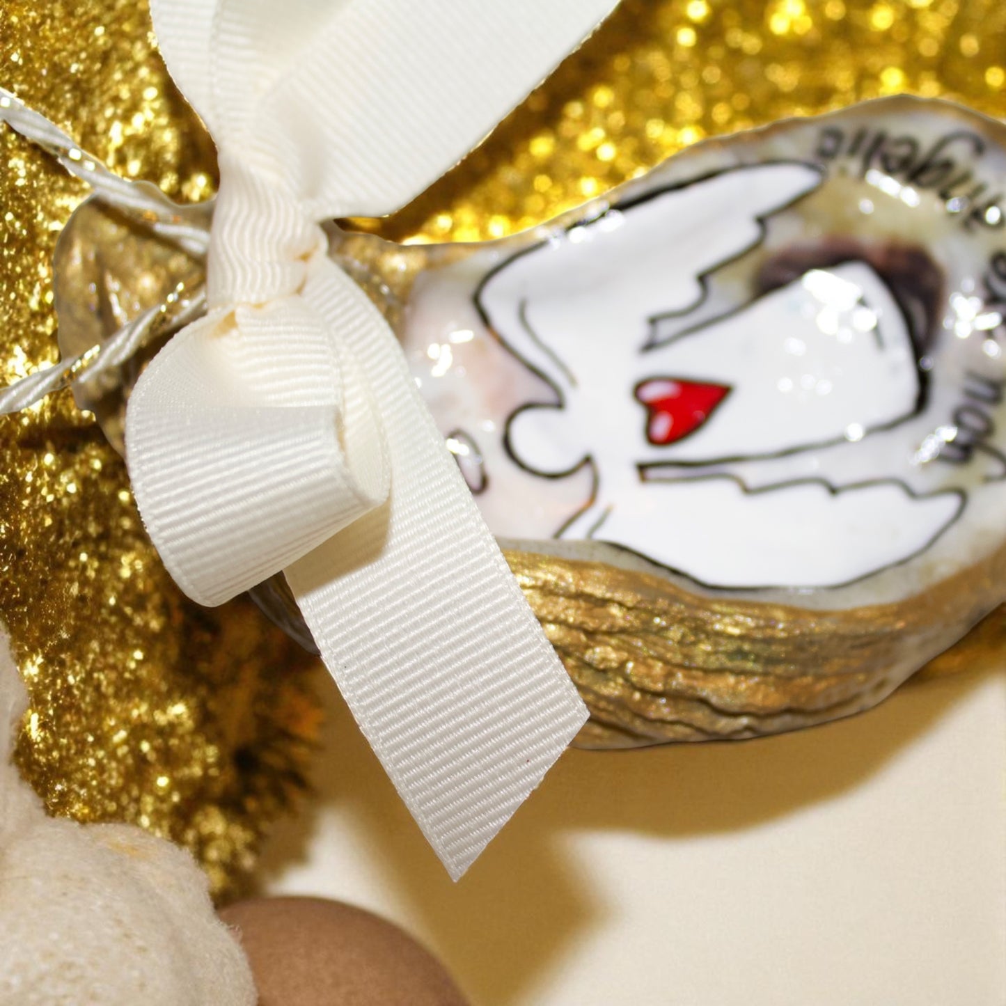 Hand-Painted Oyster Shell Christmas Ornament: "You Are Angelic"