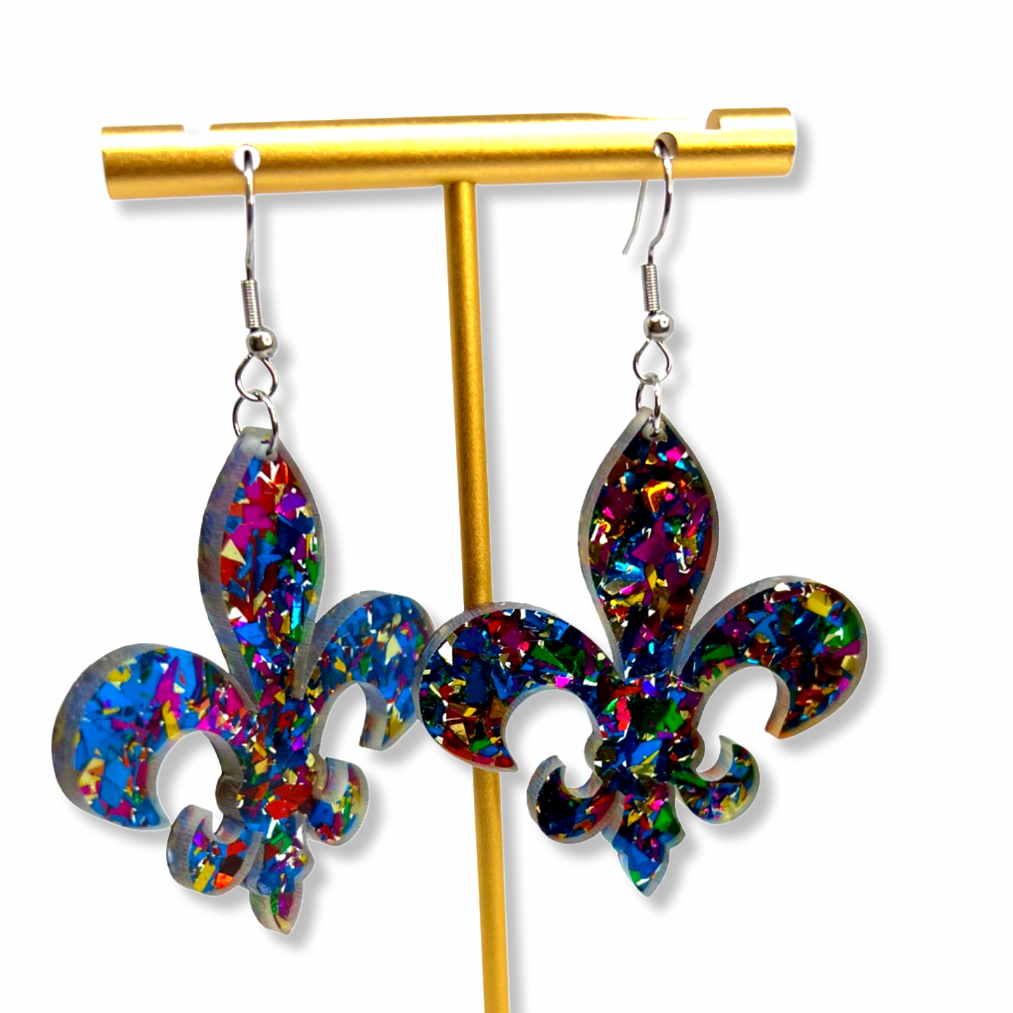 Sparkle and Shine: Dazzling Fleur de Lis Dangle Earrings for Mardi Gras Magic!